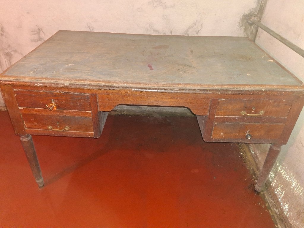 Vintage bureau in hout, Ophalen, Gebruikt, 150 cm, Hout