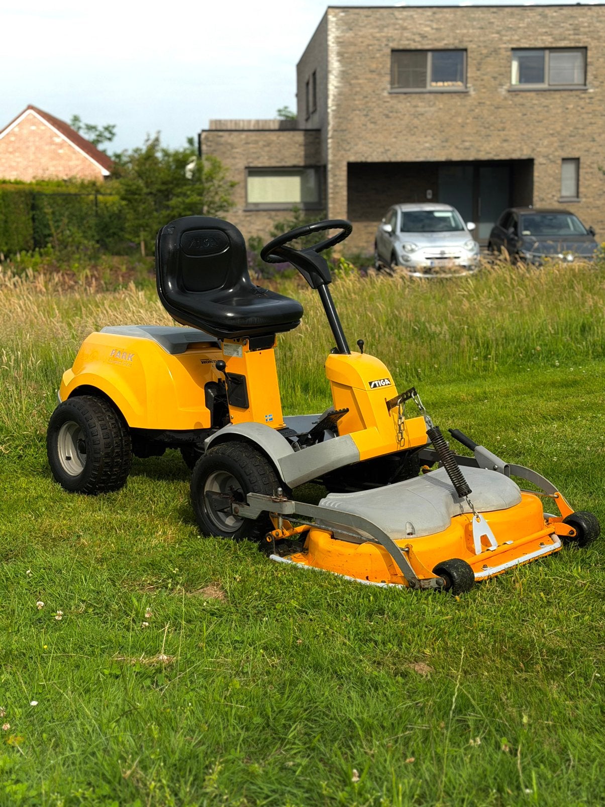 Stiga park honda motor 95 cm, Enlèvement ou Envoi, Utilisé, Démarrage électrique, 90 à 120 cm