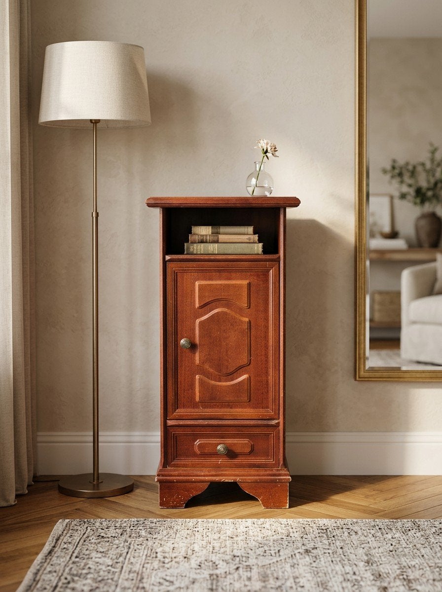 Vintage houten bijzetkast / telefoonkast, Huis en Inrichting, Ophalen, Gebruikt