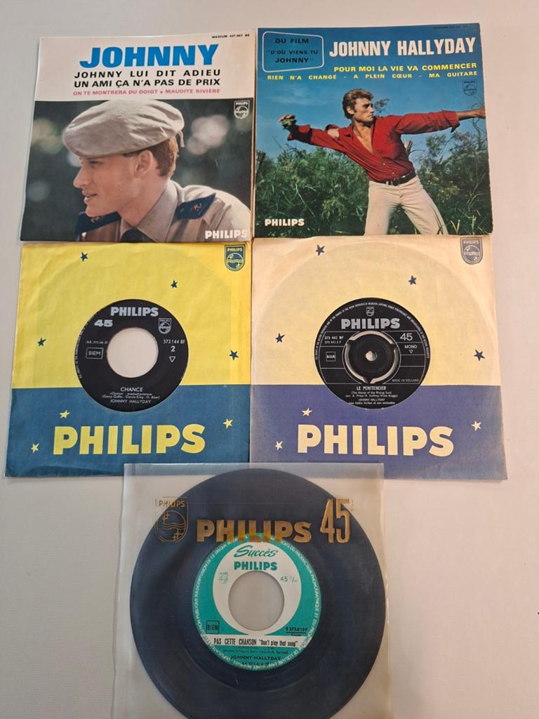 Lot van 5 singles/EP's van Johnny Hallyday, zeer verzorgd, Gebruikt, Overige genres, 7 inch, Ophalen of Verzenden