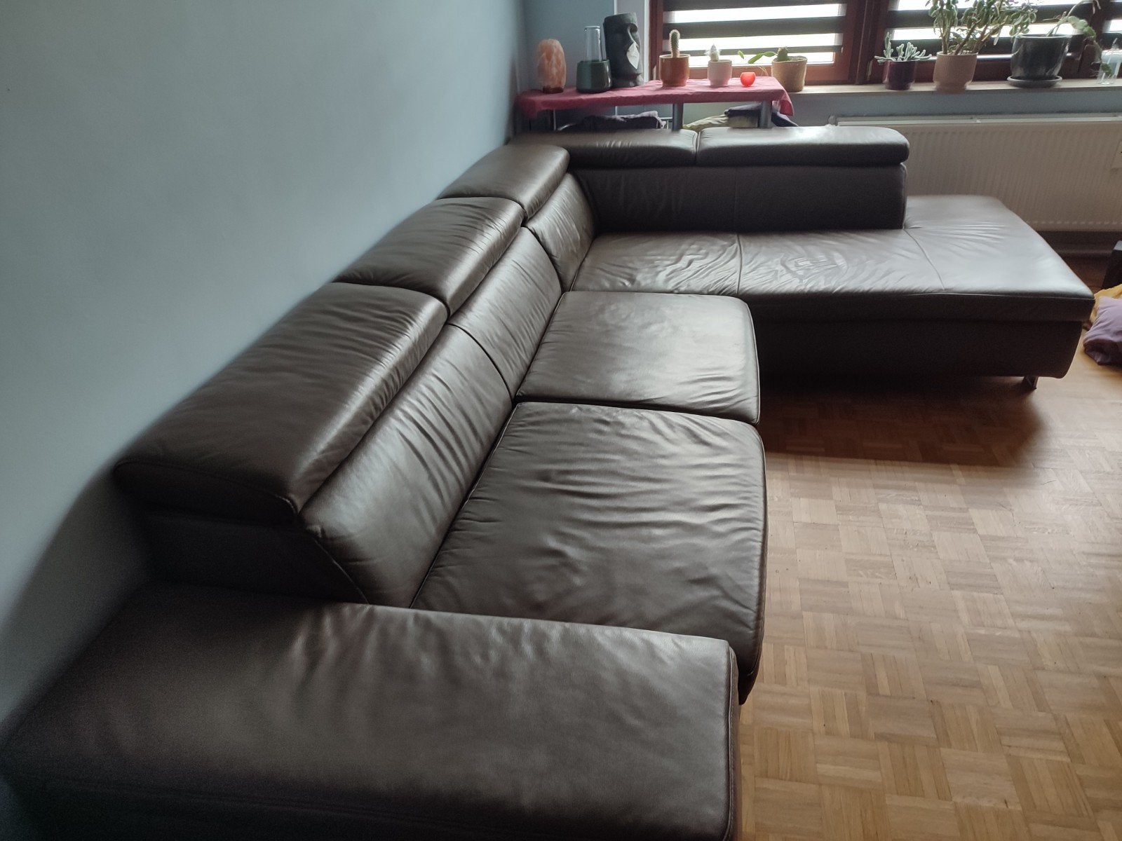Grand canapé en cuir couleur taupe, Enlèvement, Comme neuf, Cuir, Moderne
