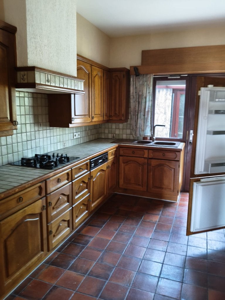 Houten keuken met (oude) toestellen - GRATIS, Ophalen, Gebruikt, Bruin, Dubbelwandige keuken