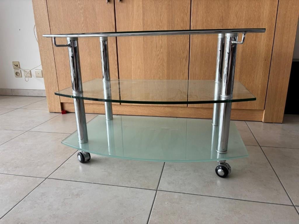 table basse en verre/meuble TV - table basse, Enlèvement, Comme neuf, Ovale