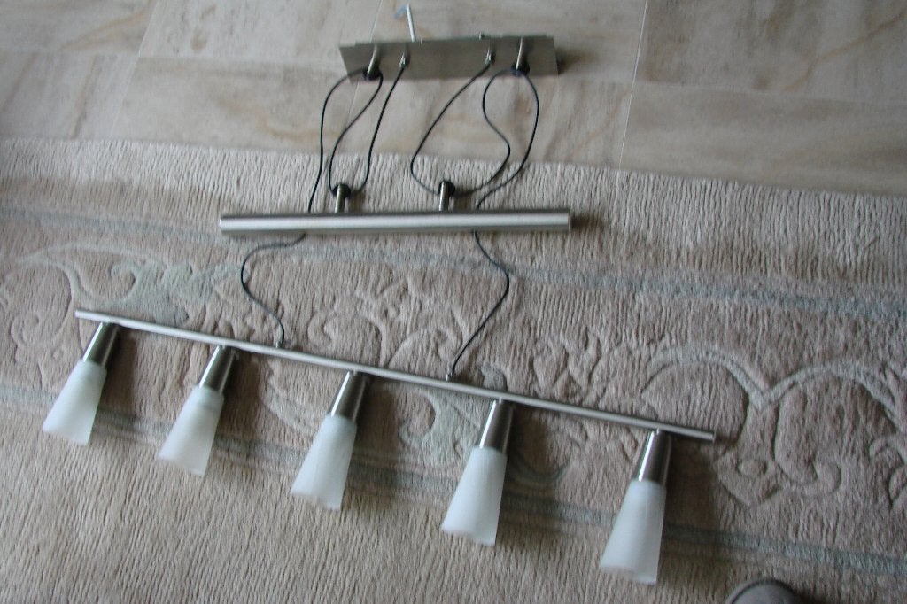 hanglamp chroom met opaline lampekappen, Ophalen, Zo goed als nieuw, Glas, Chroom -glas