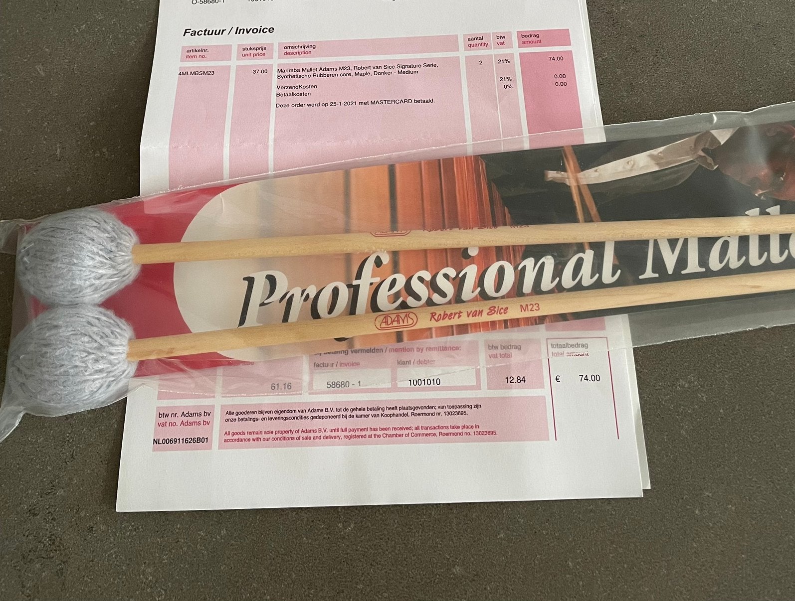 Marimba mallet Adams maat 32, Ophalen of Verzenden, Zo goed als nieuw