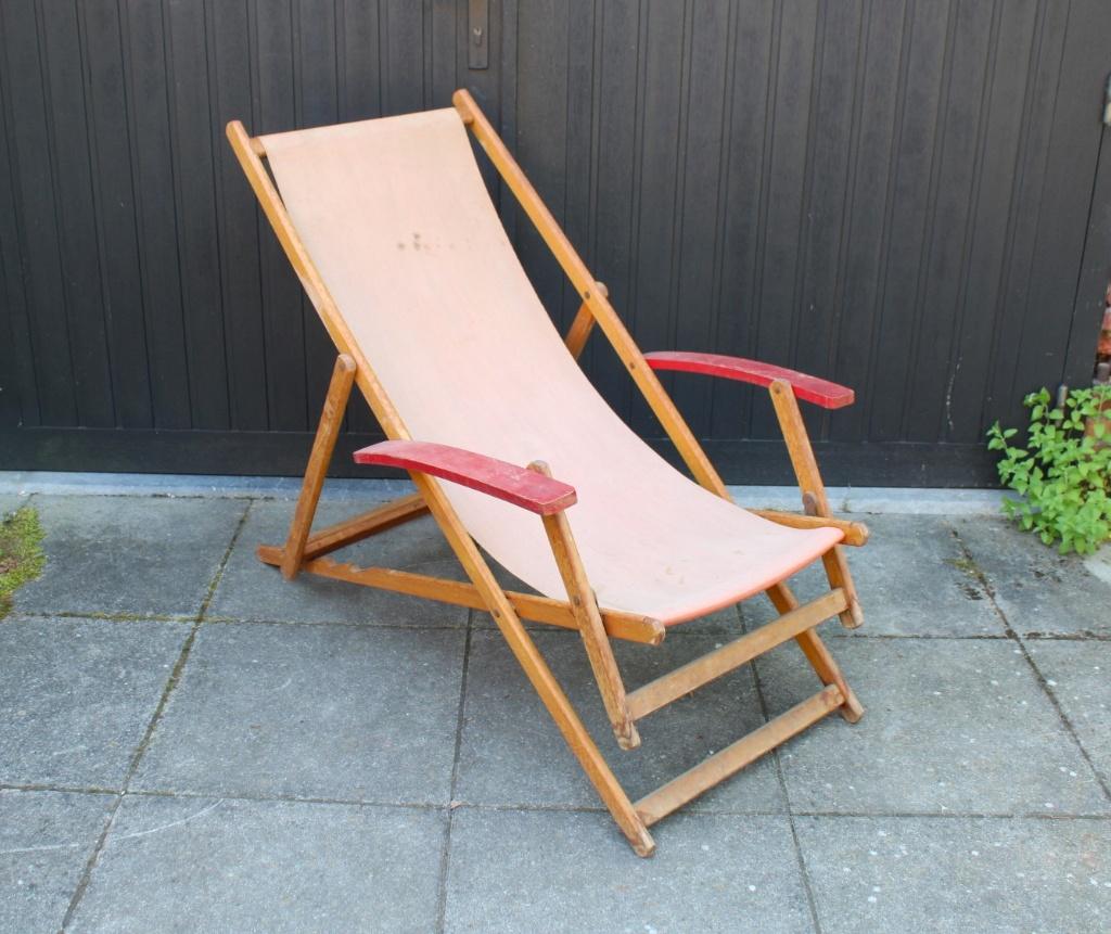 vintage houten strandstoel, deckchair, Ophalen