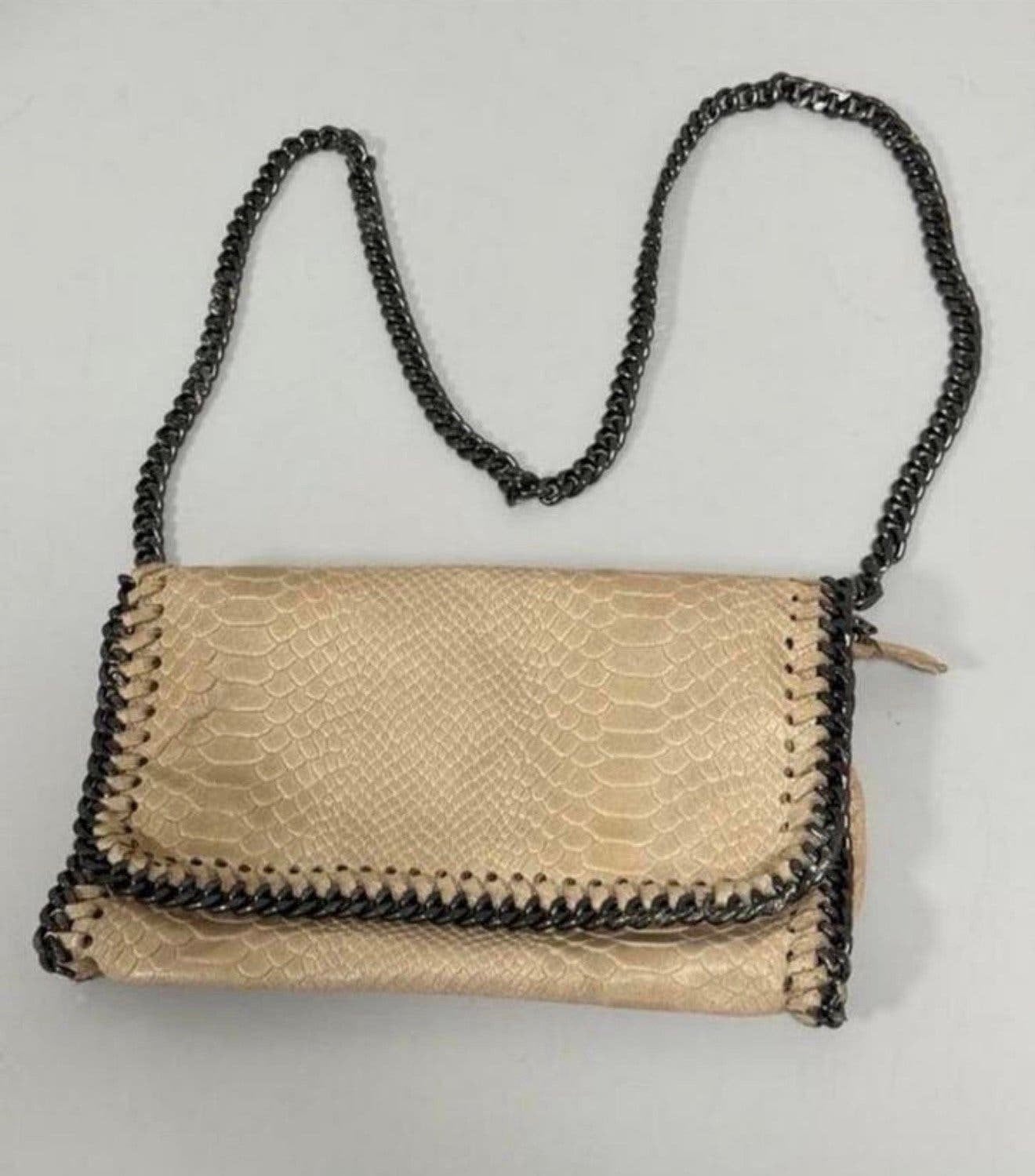 Sac main cuir italien BORSE IN PELLE chaîne peau de serpent, Enlèvement ou Envoi, Comme neuf, Beige, Sac à bandoulière