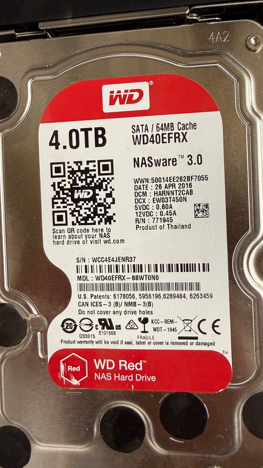 WD Red 4TB WD40EFRX 4stucks, Computers en Software, Harde schijven, Ophalen, Nieuw, SATA, HDD