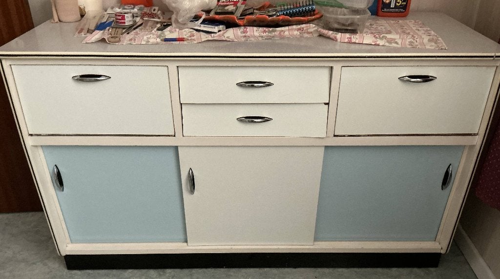 Meuble de cuisine vintage en formica, Maison & Meubles, 100 à 150 cm, Utilisé, Blanc, 50 à 75 cm