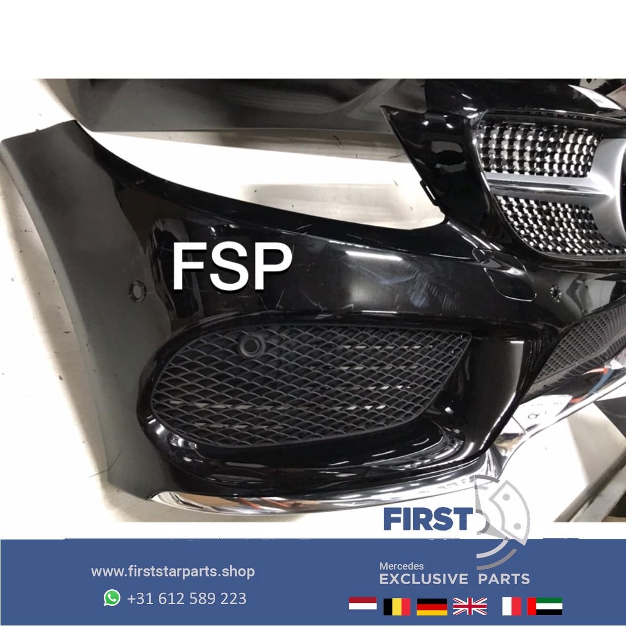 W205 C43 AMG Voorbumper zwart COMPLEET Mercedes C Klasse 201, Gebruikt, -, Voor, Ophalen of Verzenden