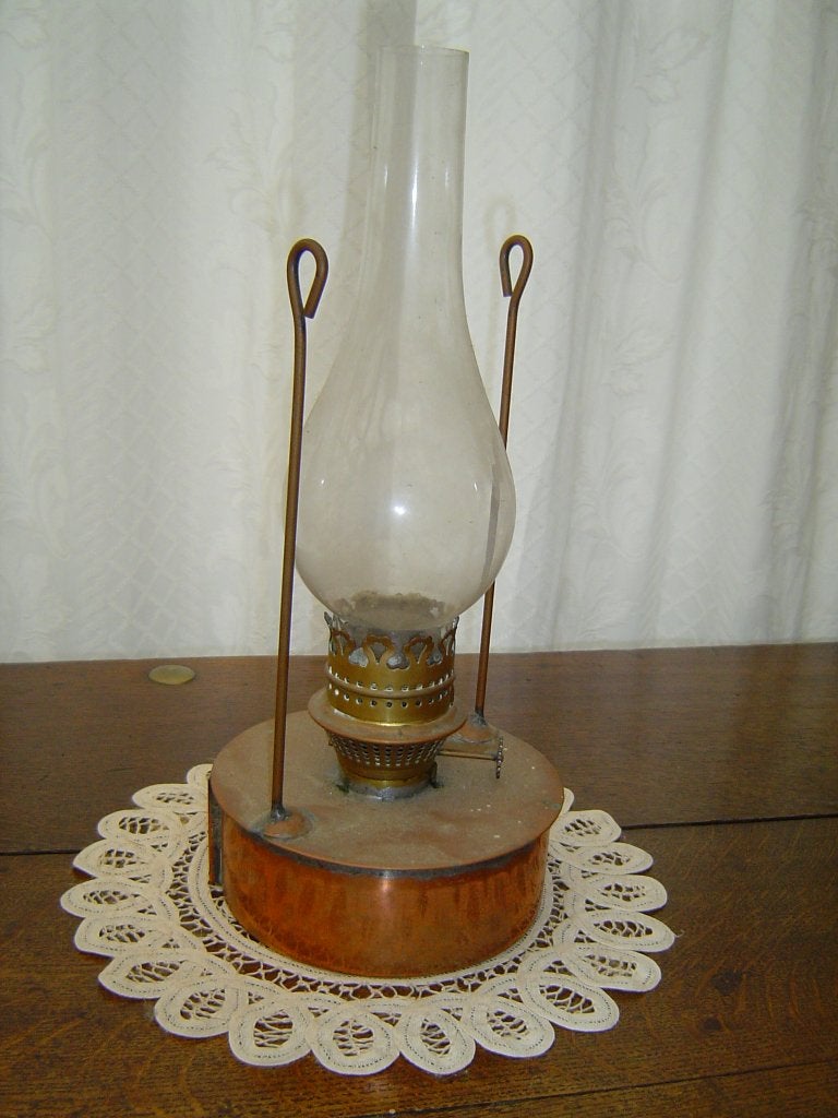 Grote oude koperen olie lamp, Ophalen of Verzenden