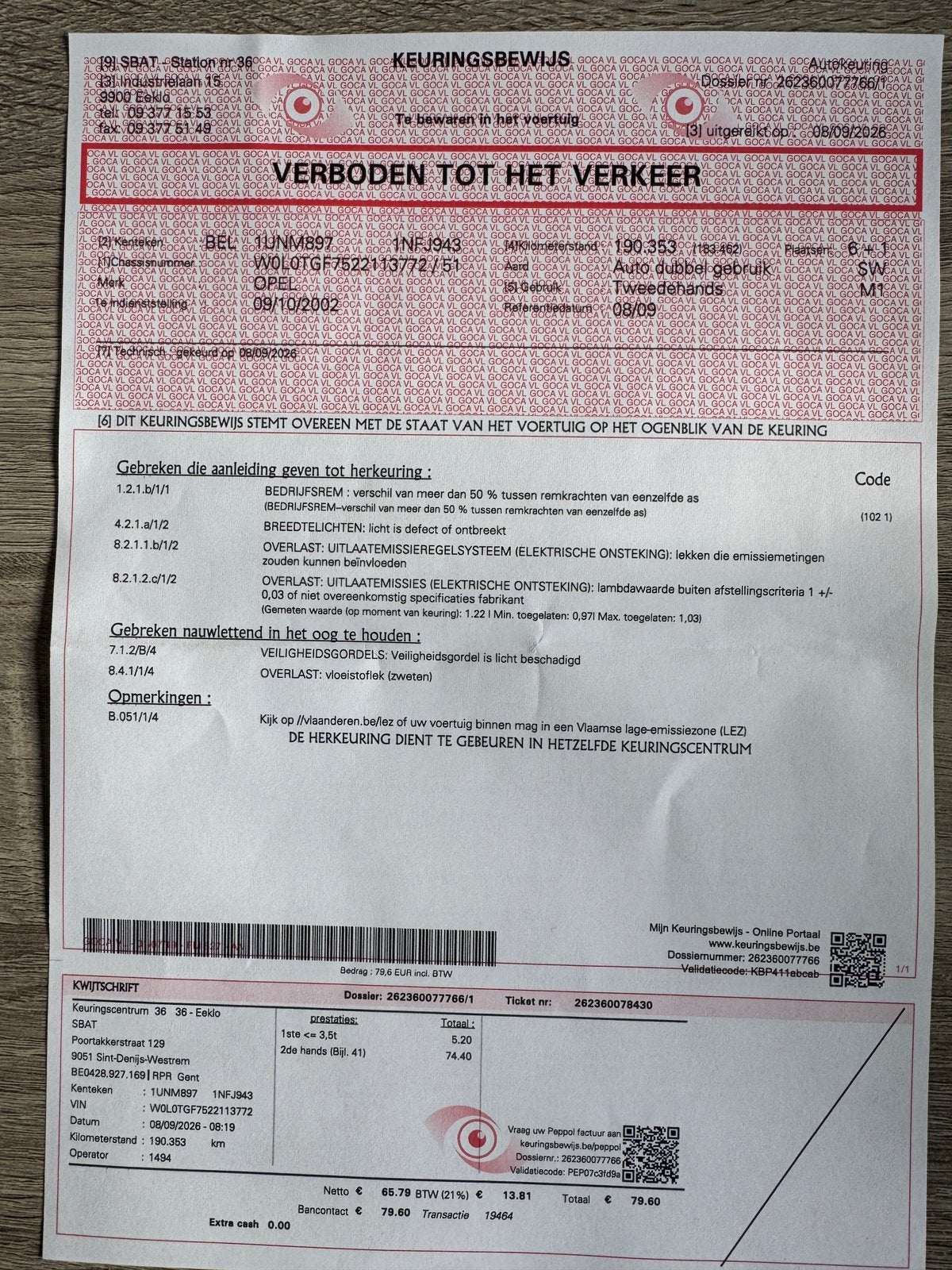 Opel Zafira (zie beschrijving), Ophalen