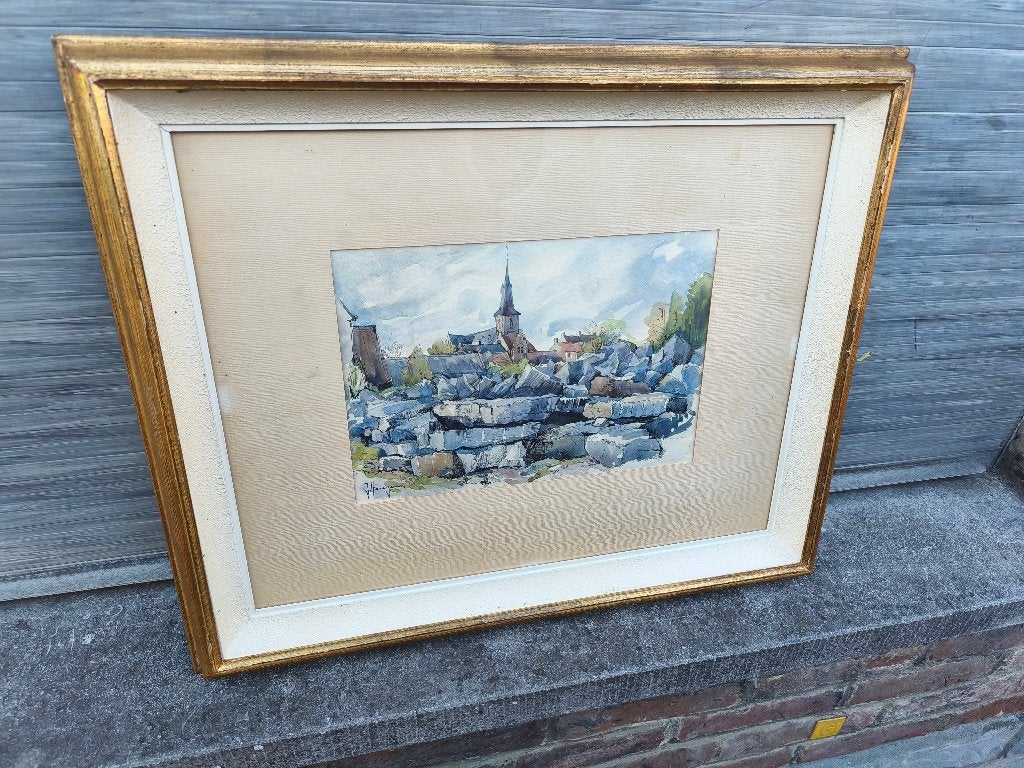 aquarelle signe jean heugens, Antiquités & Art, Enlèvement ou Envoi