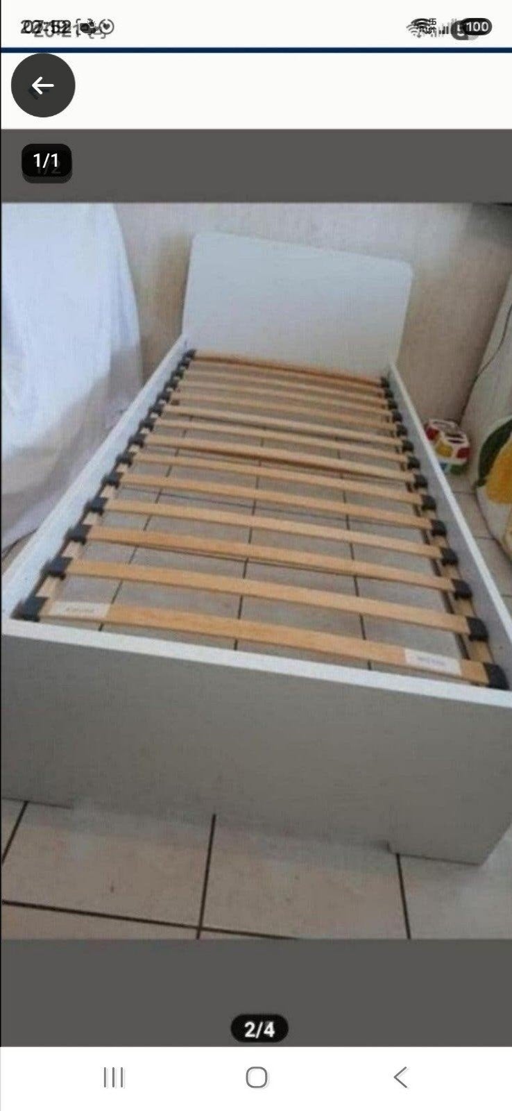EENPERSOONSBED 2x0,90m effen wit + boxspring PRIJS 60 EUR, Ophalen, Wit