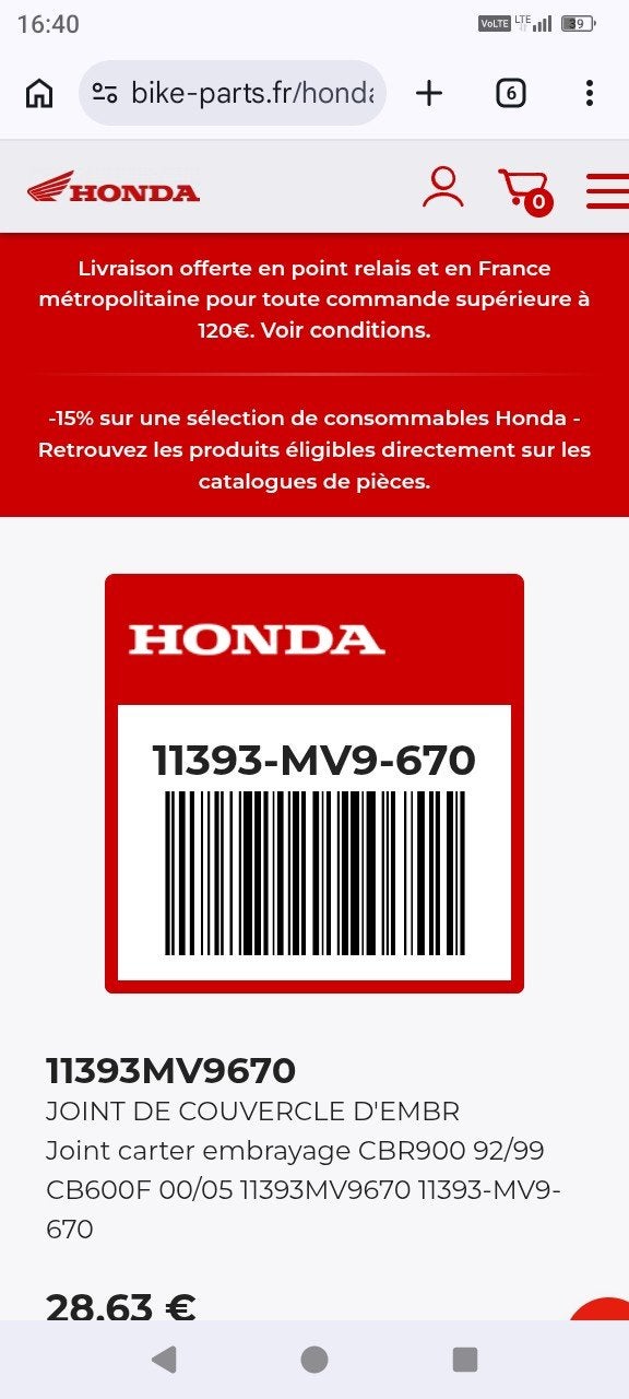 Joint carter Honda, Motos, Pièces | Honda, Neuf, Enlèvement ou Envoi
