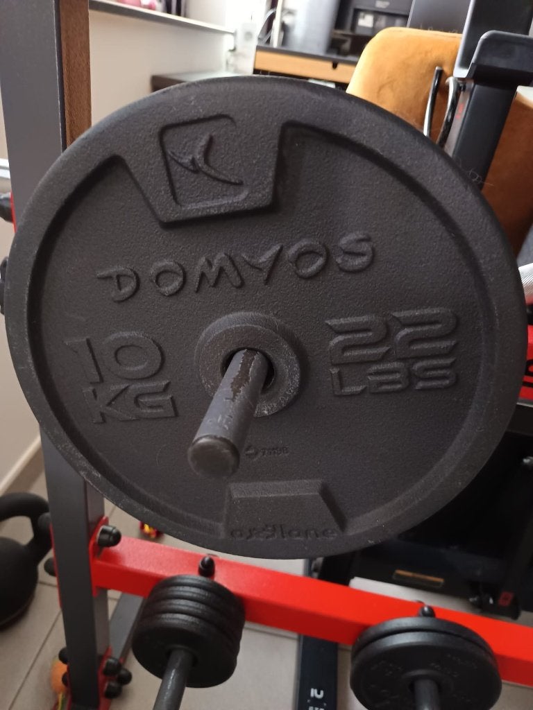 2 disques de 10 kg Domyos, Sport en Fitness, Fitnessmaterialen, Ophalen of Verzenden, Gebruikt, Overige typen