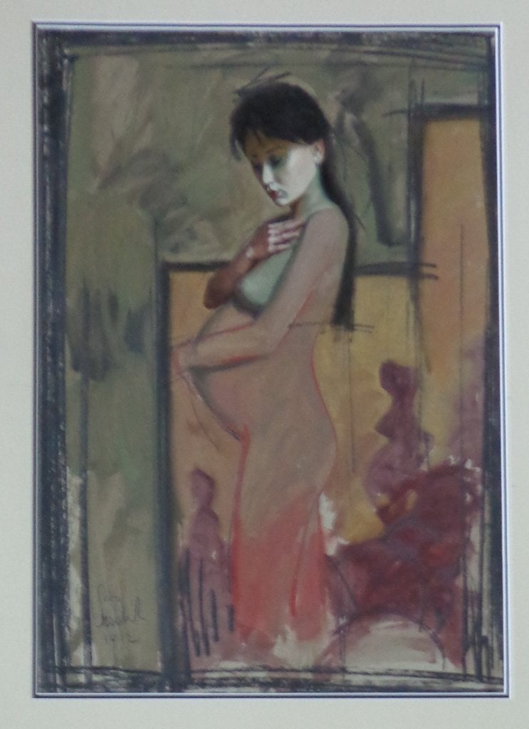 NICO VRIELINK / ZWANGERE VROUW / ORIGINEEL / 90x69cm / PASSE, Antiek en Kunst, Ophalen, Figuren, Papier/karton, Gesigneerd