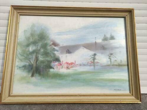 aquarelle paysage signe gilberte thomas, Antiquités & Art, Enlèvement ou Envoi, Aquarelle, Paysage