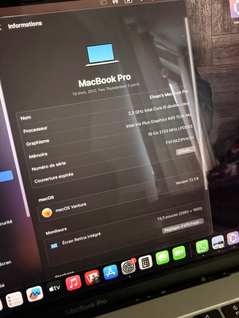 MacBook Pro 13” 2017 – 16GB RAM – 256GB SSD – Très bon état, MacBook Pro, 256 GB, Enlèvement ou Envoi, 13 pouces