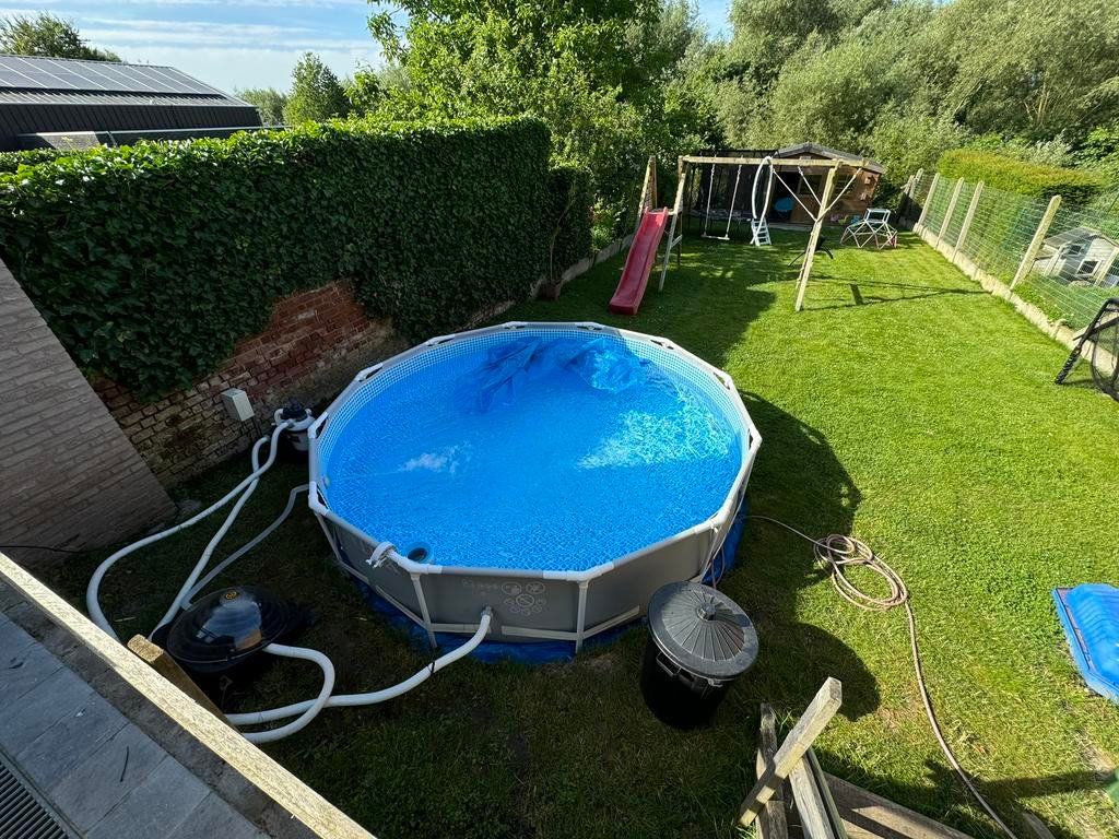 Intex zwembad 366x76 + zandfilterpomp + extra's, Ophalen, Gebruikt, Minder dan 80 cm, Rond