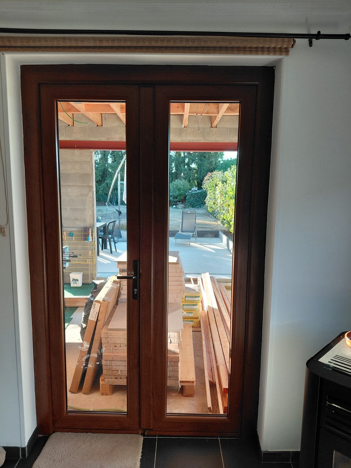 2 châssis- portes PVC brun, Doe-het-zelf en Bouw, Raamkozijnen en Schuifdeuren, Ophalen, Kunststof, Gebruikt, Deurkozijn