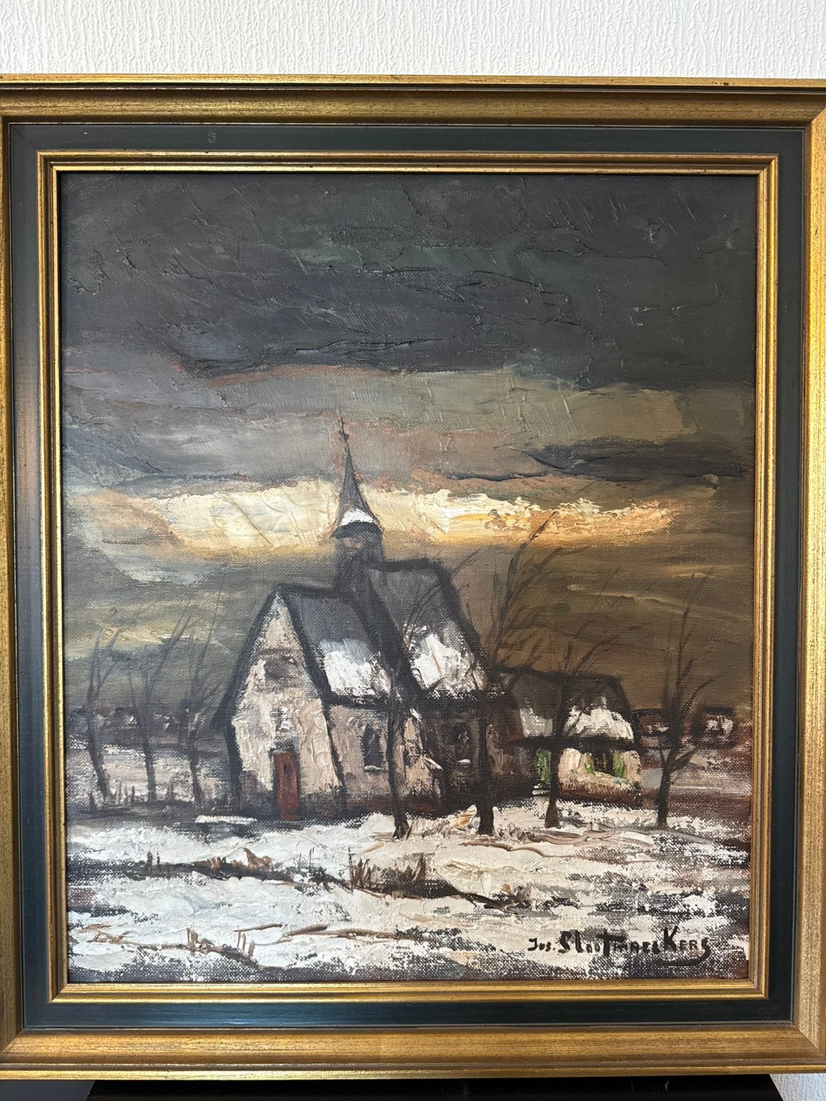 Schilderij jos slootmaekers kerk in sneeuw, Ophalen