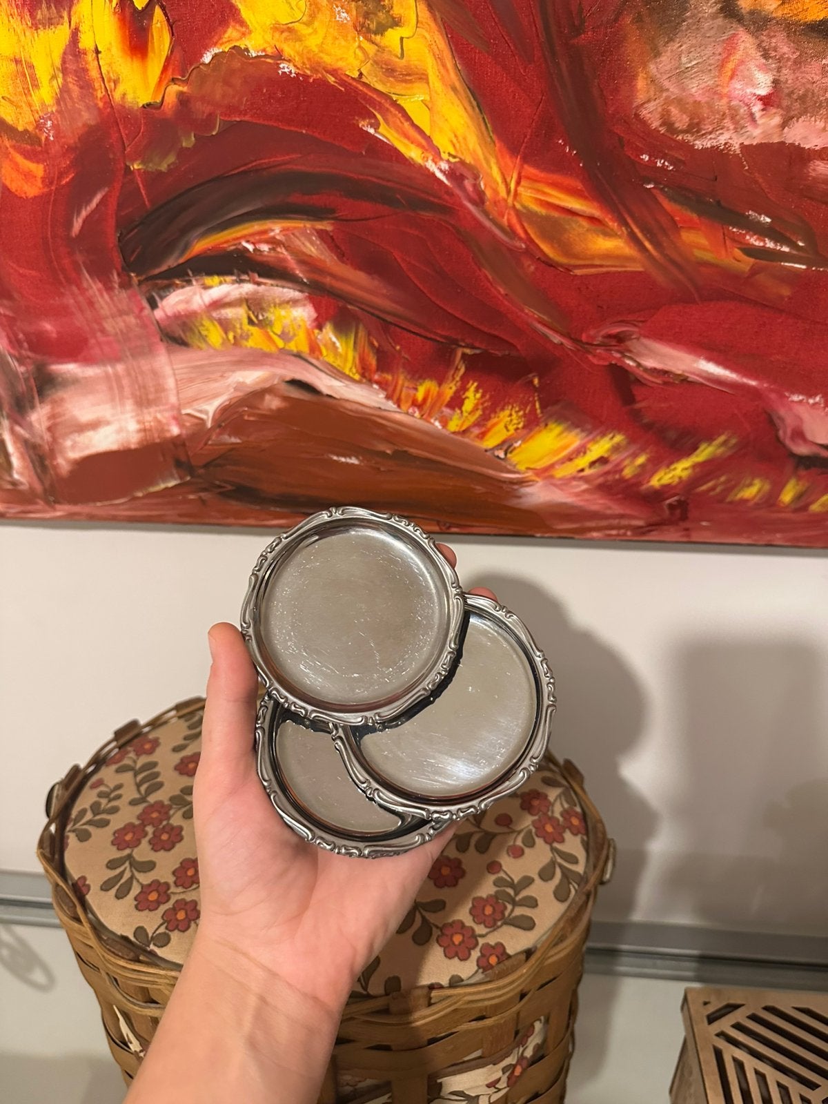 Zilverkleurige RVS onderzetters set van 6, Antiek en Kunst, Ophalen of Verzenden