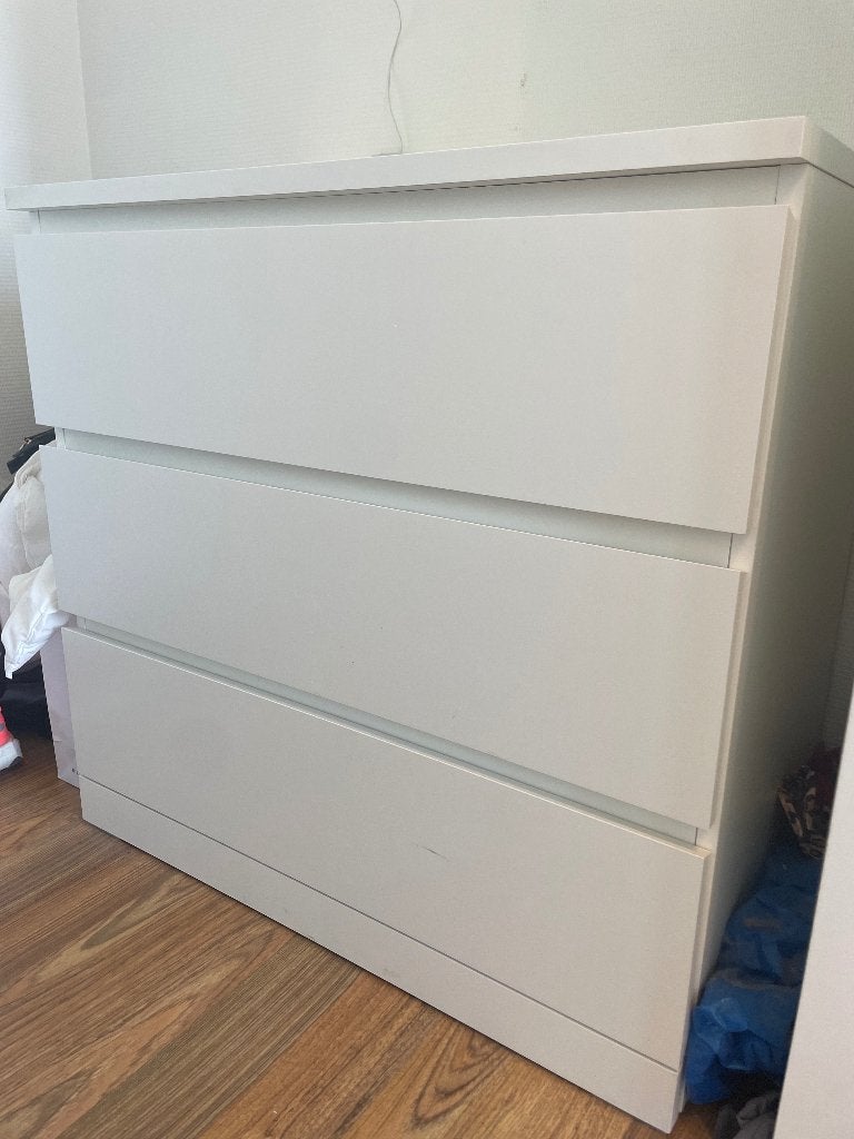 Commode 3 tiroirs blanche IKEA, 3 ou 4 tiroirs, Enlèvement, Comme neuf, Chêne