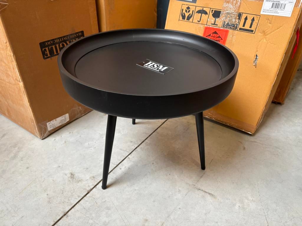 Nieuwe ronde bijzettafel Ventura HSM collectie, Ophalen of Verzenden, Nieuw, Zwart, Hout