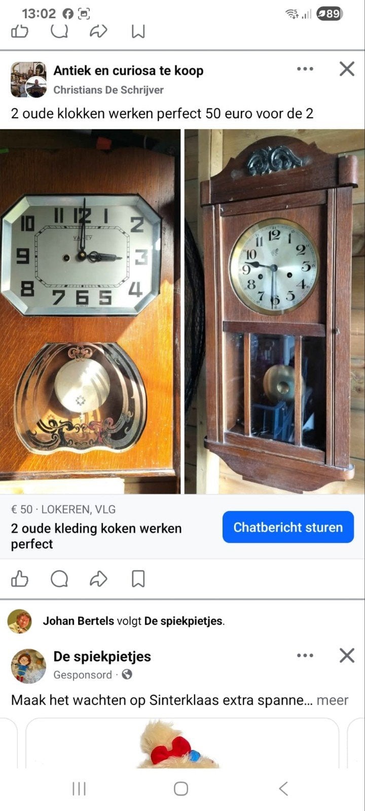 2 oude klokken werken perfect, Antiek en Kunst, Ophalen