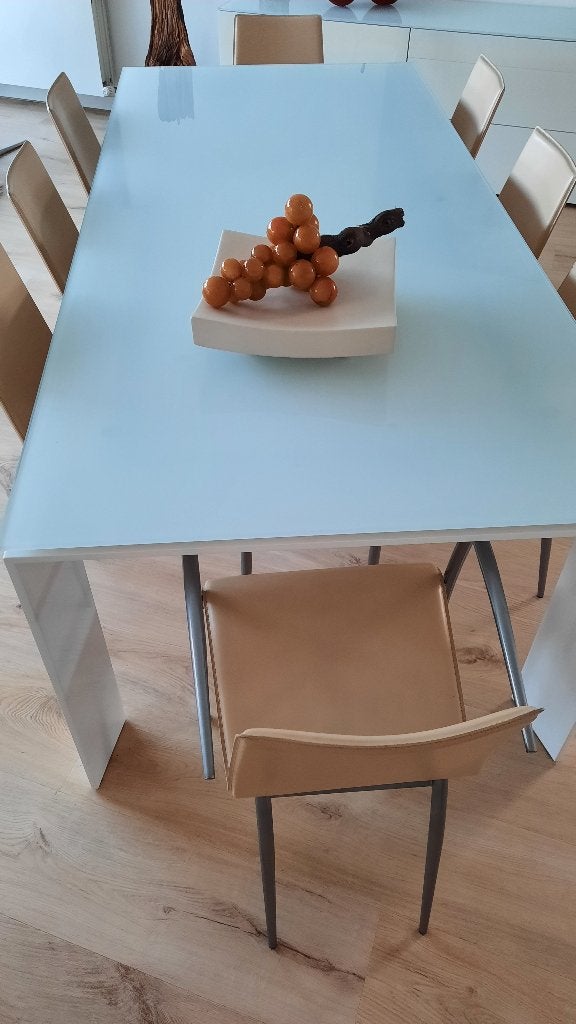 TAFEL + 6 STOELEN, Huis en Inrichting, Tafels | Eettafels, Ophalen, Glas