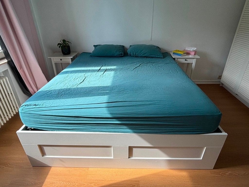 Cadre de lit blanc Ikea Brimnes 180x200, Enlèvement, Utilisé, 180 cm, 200 cm