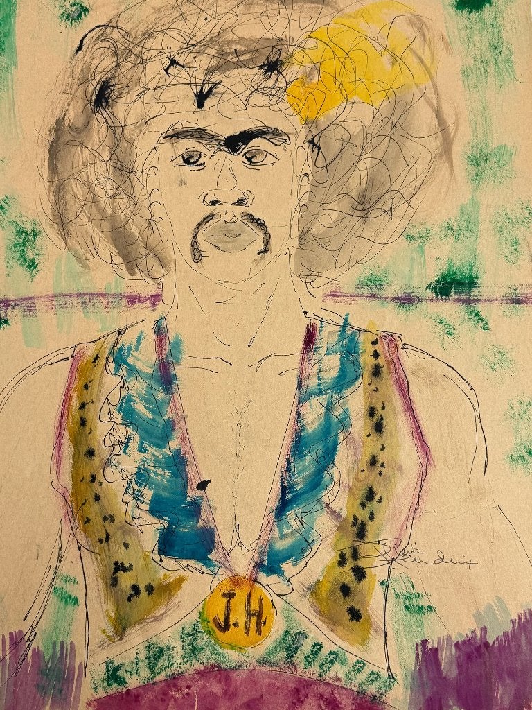 JIMI HENDRIX SIGNED !! Artwork 1960's Dwight Russ, Antiek en Kunst, Ophalen of Verzenden