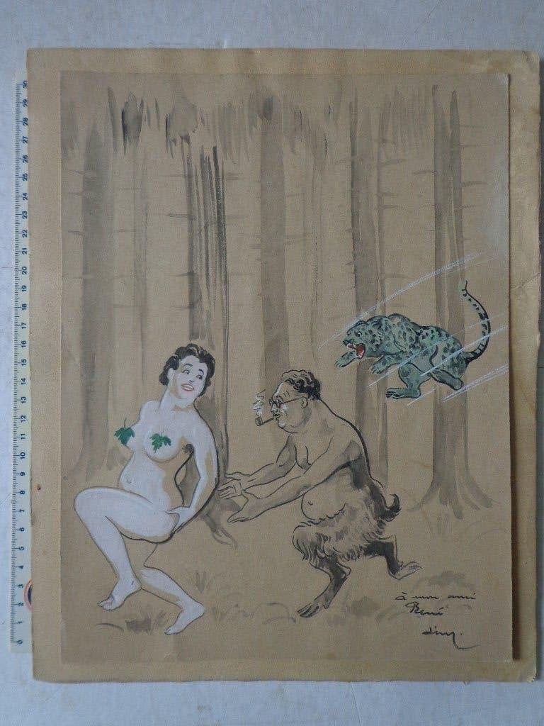 aquarelle/dessin original de Dim dédié à René, Antiquités & Art, Art | Dessins & Photographie, Enlèvement ou Envoi, Dessin, Aquarelle