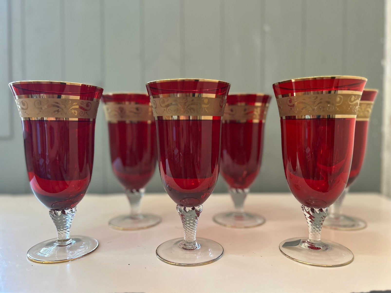 Set van 6 Boheems kristal glazen vintage, Ophalen of Verzenden, Gebruikt
