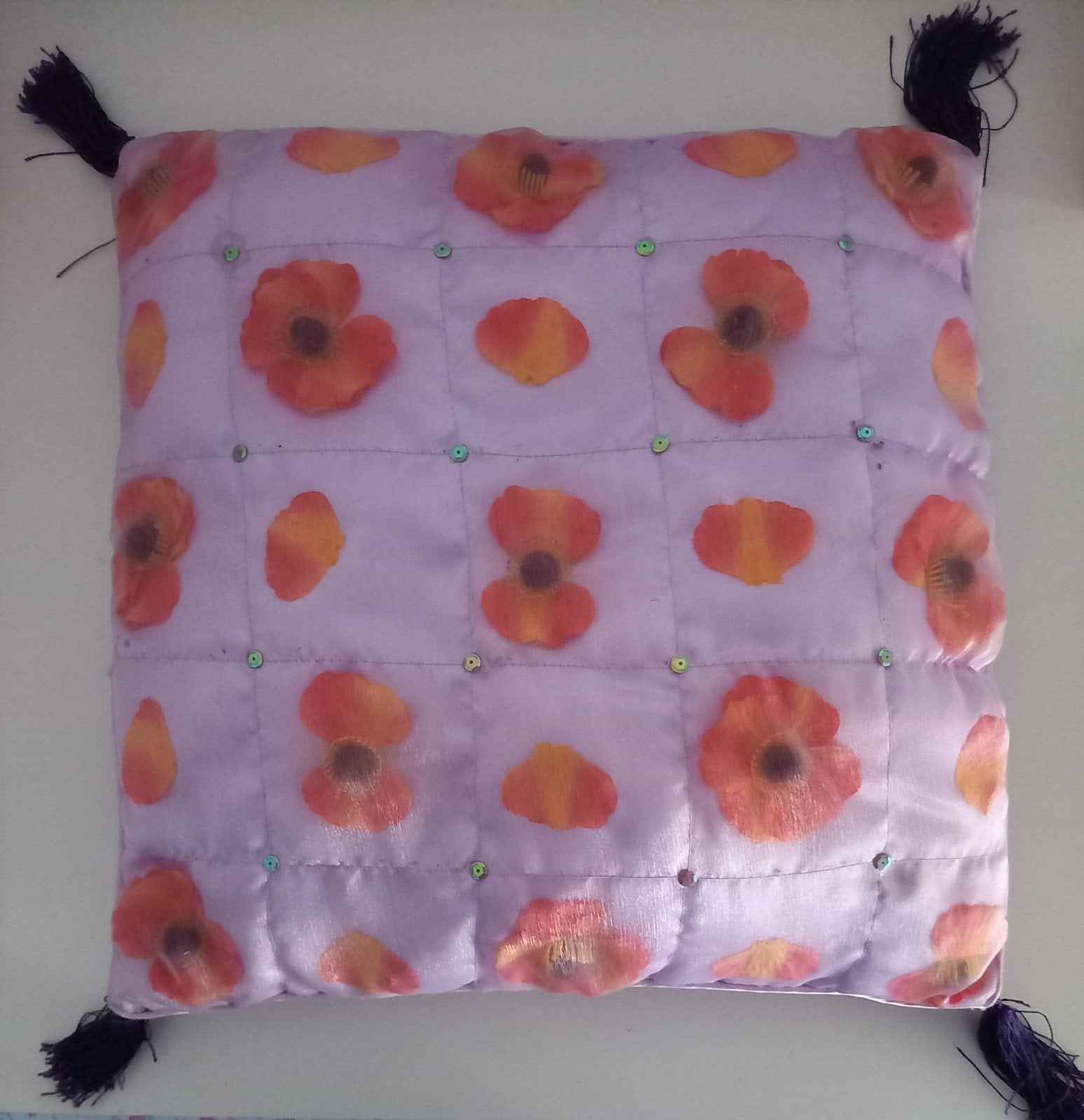 Sierkussen met bloemen en organza stof, Huis en Inrichting, Woonaccessoires | Kussens, Meerkleurig, Vierkant, Ophalen of Verzenden