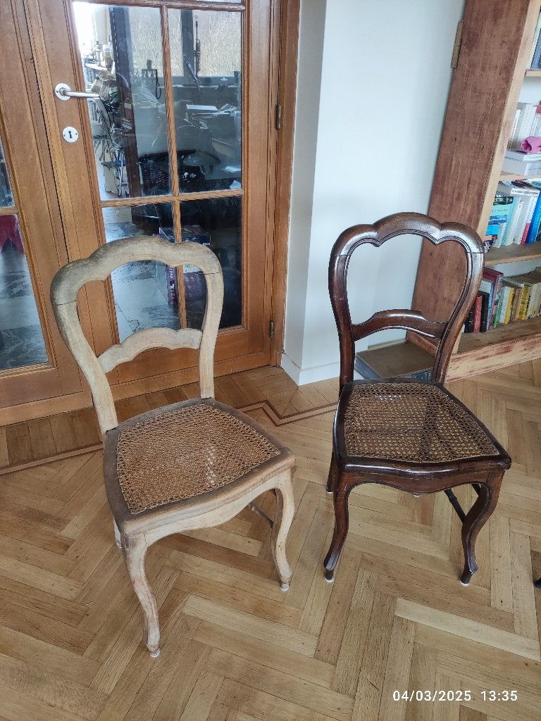 2 antieke Louis-Philippe rieten stoelen, Ophalen of Verzenden