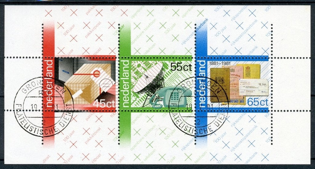 NEDERLAND 1223 gestempeld Blok 1981 - 100 jaar P.T.T., Verzenden, Na 1940, Gestempeld