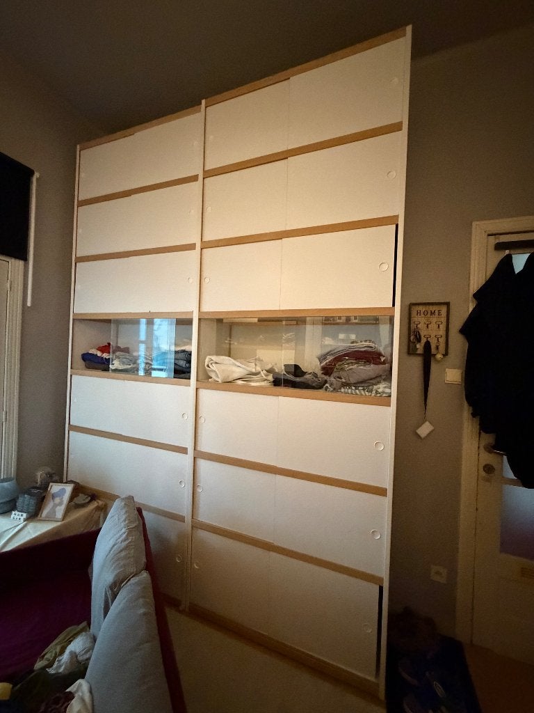 2 Grandes Armoires Kewlox blanc et bois - 300x110x42, Avec porte(s), 25 à 50 cm, Moins de 150 cm, Enlèvement