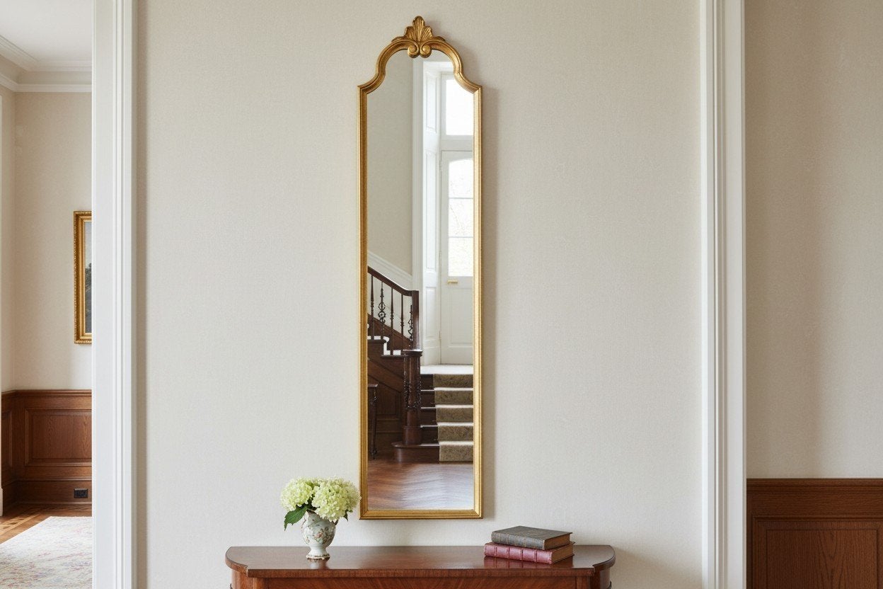 Grand miroir orné « doré » vintage, étroit, Antiquités & Art, Enlèvement ou Envoi