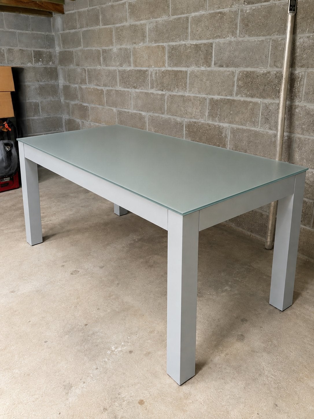 Tuintafel met metalen poten en glazen blad, Tuin en Terras, Ophalen, Gebruikt, Rechthoekig