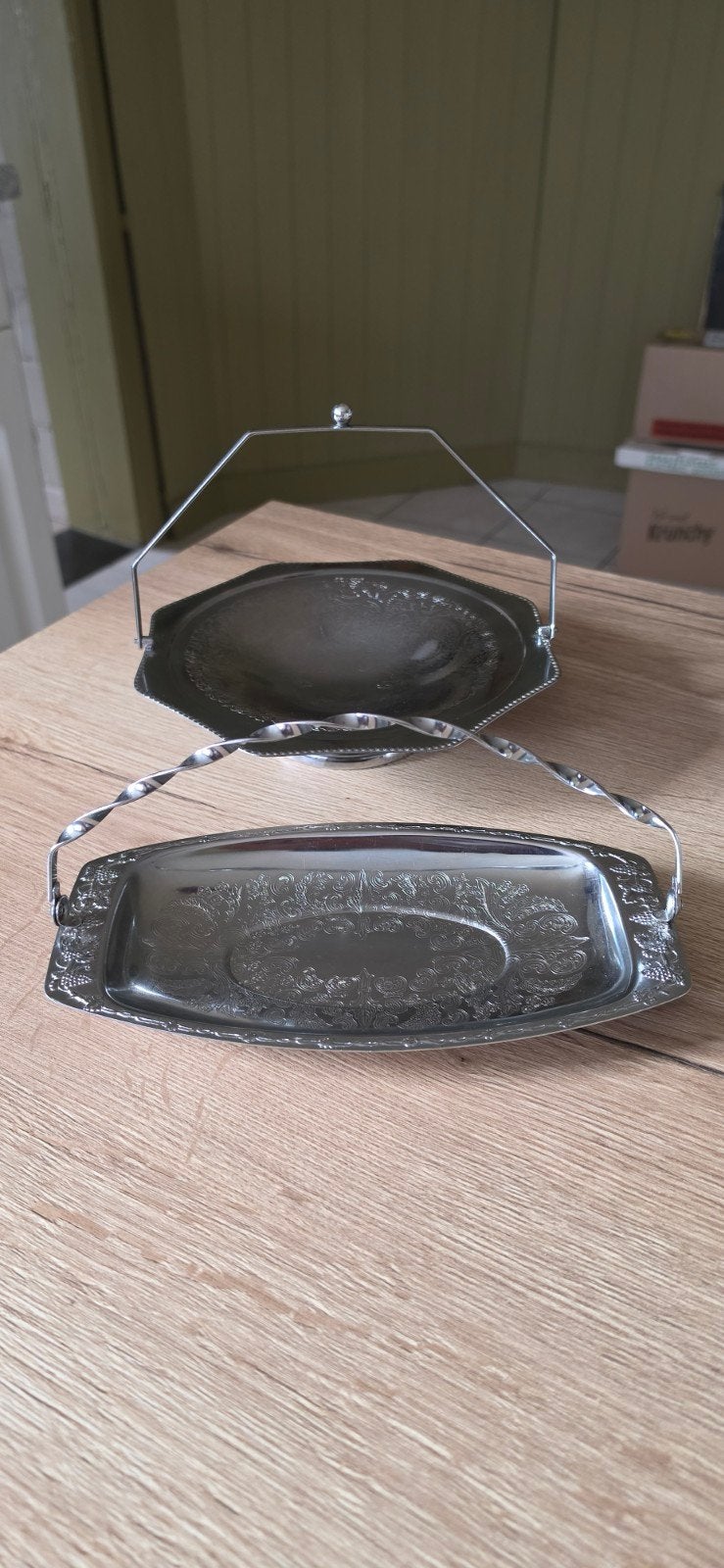 2 bij elkaar passende prachtige vintage schalen in rvs (inox, Ophalen of Verzenden