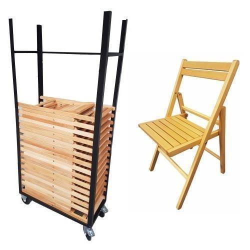 Aanbieding Transportkar met 25 Houten klapstoelen Bistro, Hobby en Vrije tijd, Feestartikelen, Nieuw, Ophalen of Verzenden
