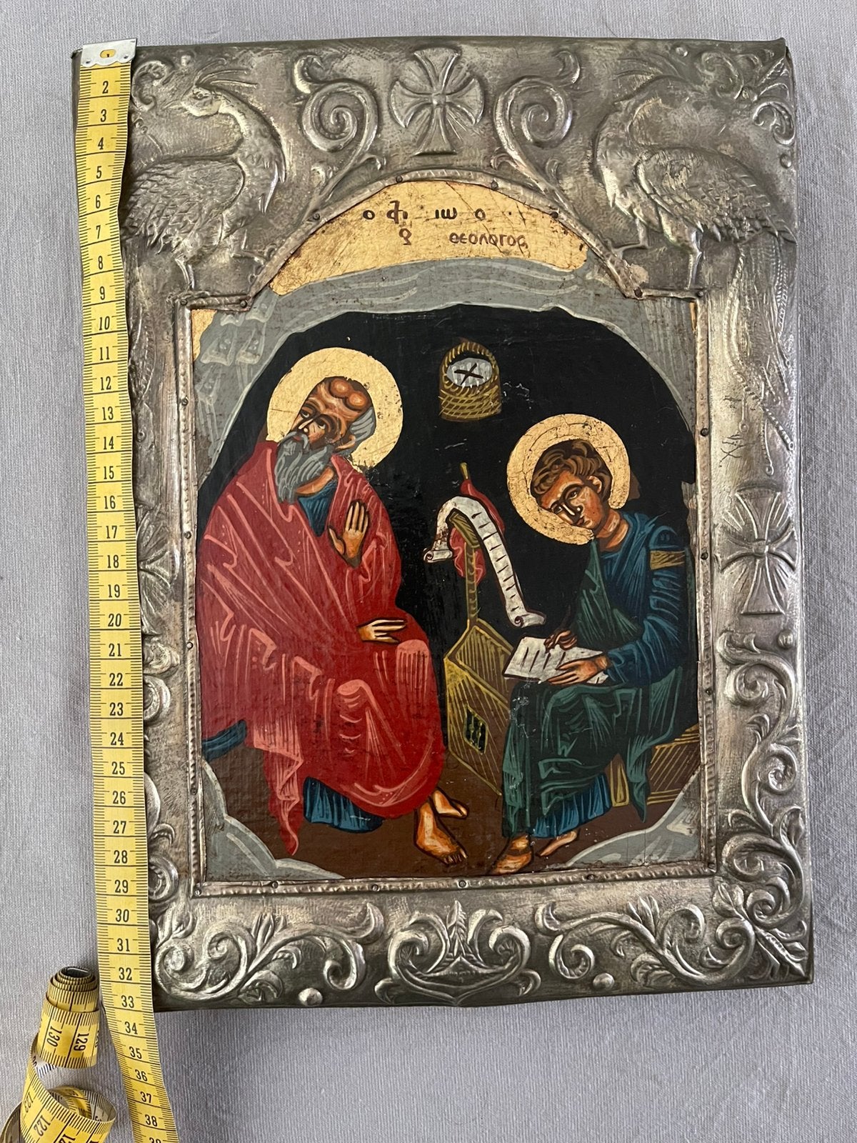 Orthodoxe icoon met rijk bewerkte metalen omlijsting, Ophalen