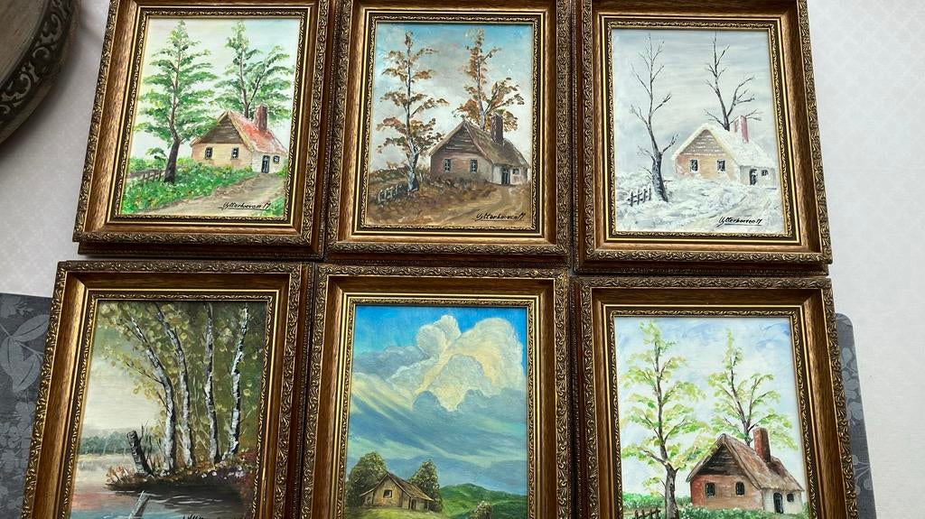 Set schilderijen Vier Jaargetijden & Landschappen (1994), Antiek en Kunst, Ophalen