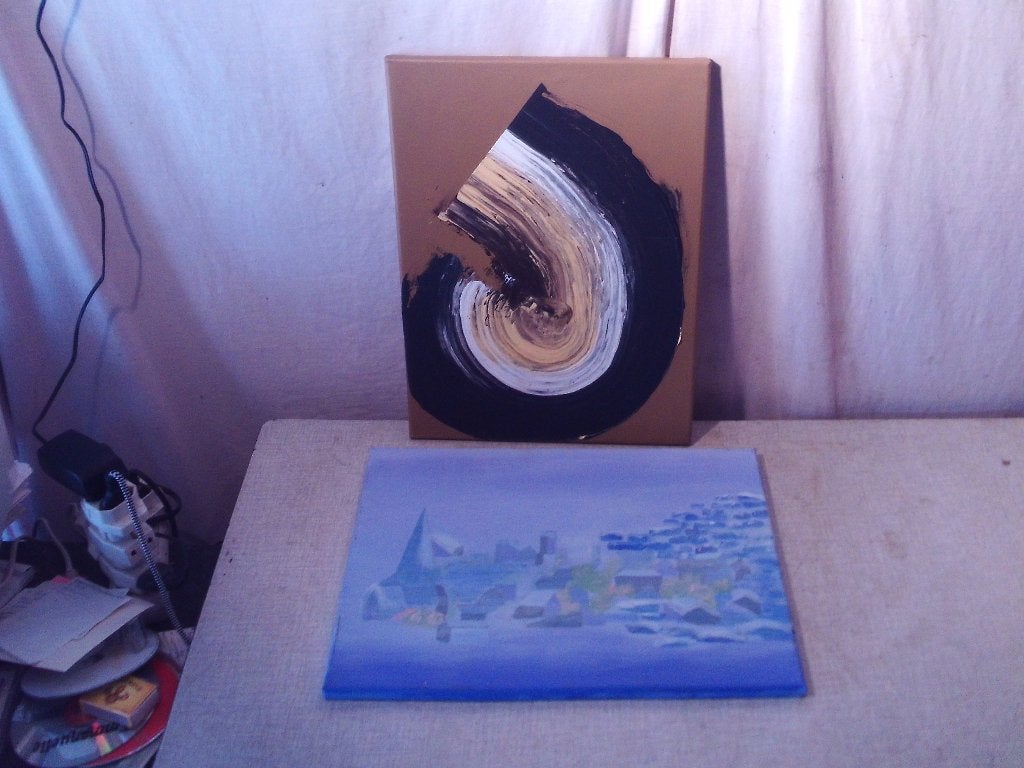 2 Leuke Abstracte Geschilderde Werken - 40x30, Antiek en Kunst, Ophalen of Verzenden