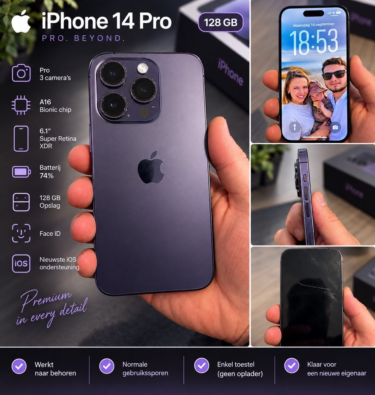 Iphone 14 Pro 128GB, Télécoms, Enlèvement, Utilisé, Apple, IPhone 14