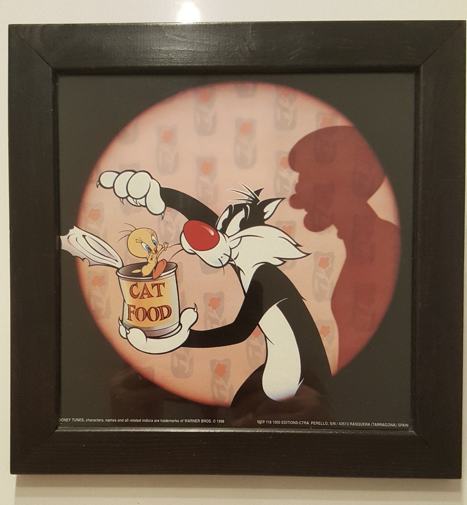 Tweety & Sylvester: vintage Looney Tunes print (kader) 1998, Minder dan 50 cm, Gebruikt, Ophalen of Verzenden, Print