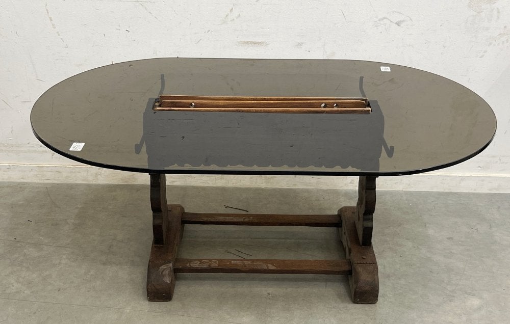 Table de salon rustique en chêne, dessus en verre fumé., Chêne, Moins de 50 cm, 50 à 100 cm, 100 à 150 cm