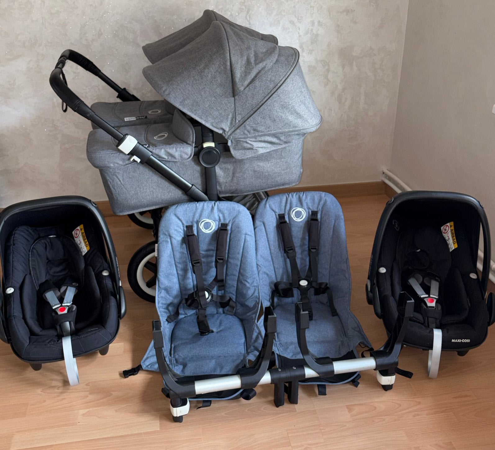 Bugaboo Donkey Twin Graphite/Grey 2 x maxi cosi  tweeling, Ophalen, Zo goed als nieuw